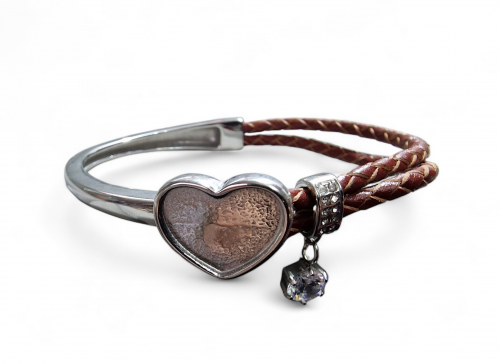 Half and half steel leather heart bangle for resin