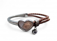 Half and half steel leather heart bangle for resin