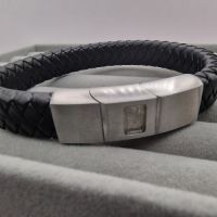 Black leather bracelet blank for resin - rectangle - pinned