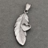 Stainless Steel Feather Heart Pendant