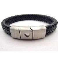 Black leather bracelet blank for resin - heart