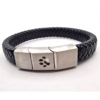 Black leather bracelet blank for resin - Paw